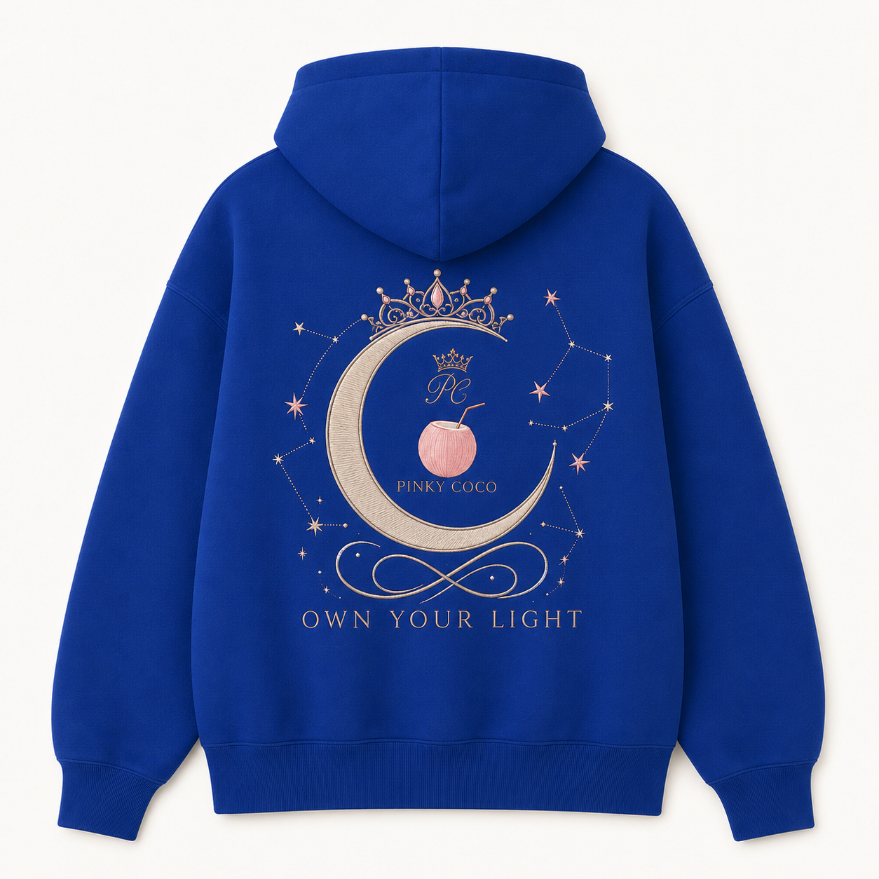 Front view of the PinkyCoco Royal Crown Moon women's hoodie