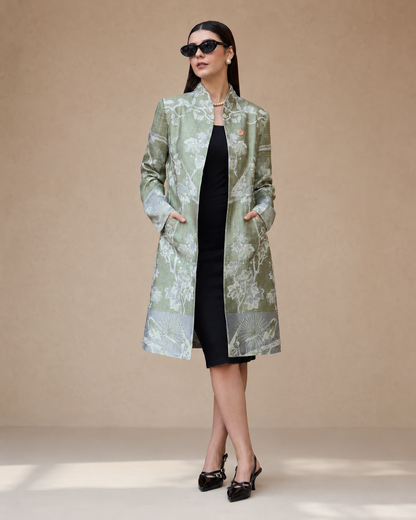 PinkyCoco Sage Floral Women's Statement Coat, front view