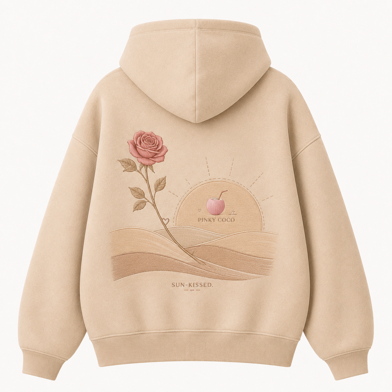 Front view of the PinkyCoco Sand Rose Horizon women's hoodie