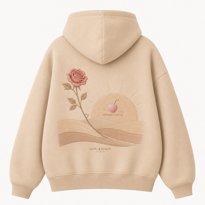 Front view of the PinkyCoco Sand Rose Horizon women's hoodie