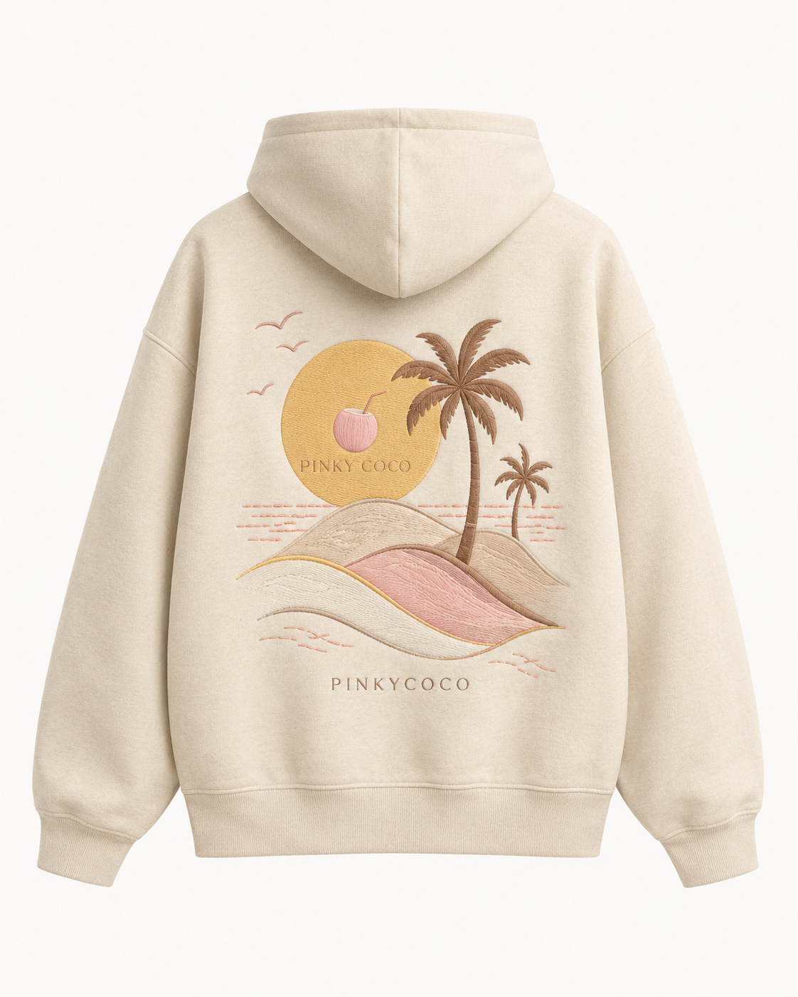Front view of the PinkyCoco Sand Sun And Coco women's hoodie