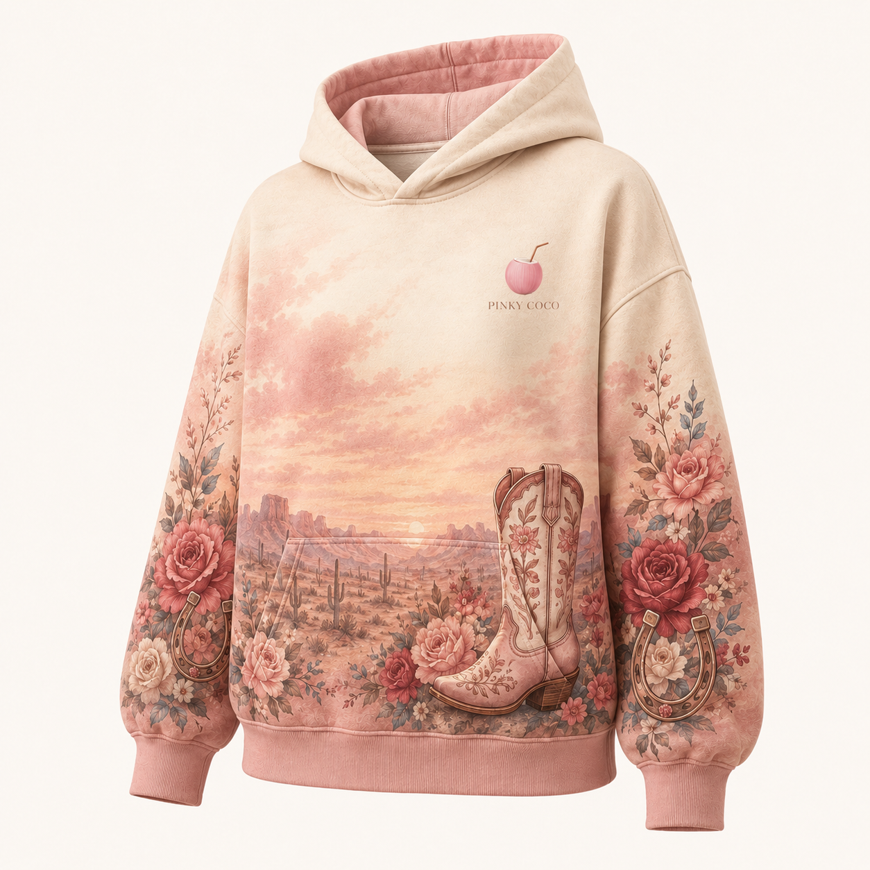 Three-quarter view of the PinkyCoco American Sweetheart Rodeo women's hoodie