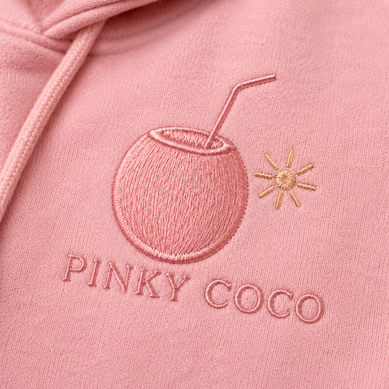Three-quarter view of the PinkyCoco Barefoot Golden Hour women's hoodie