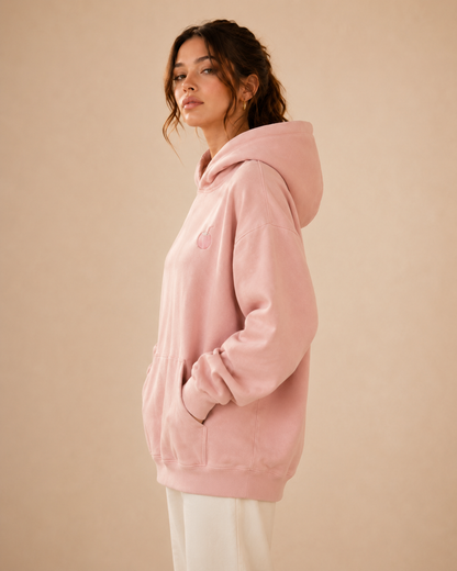 Three-quarter view of the PinkyCoco Blush Coco women's hoodie