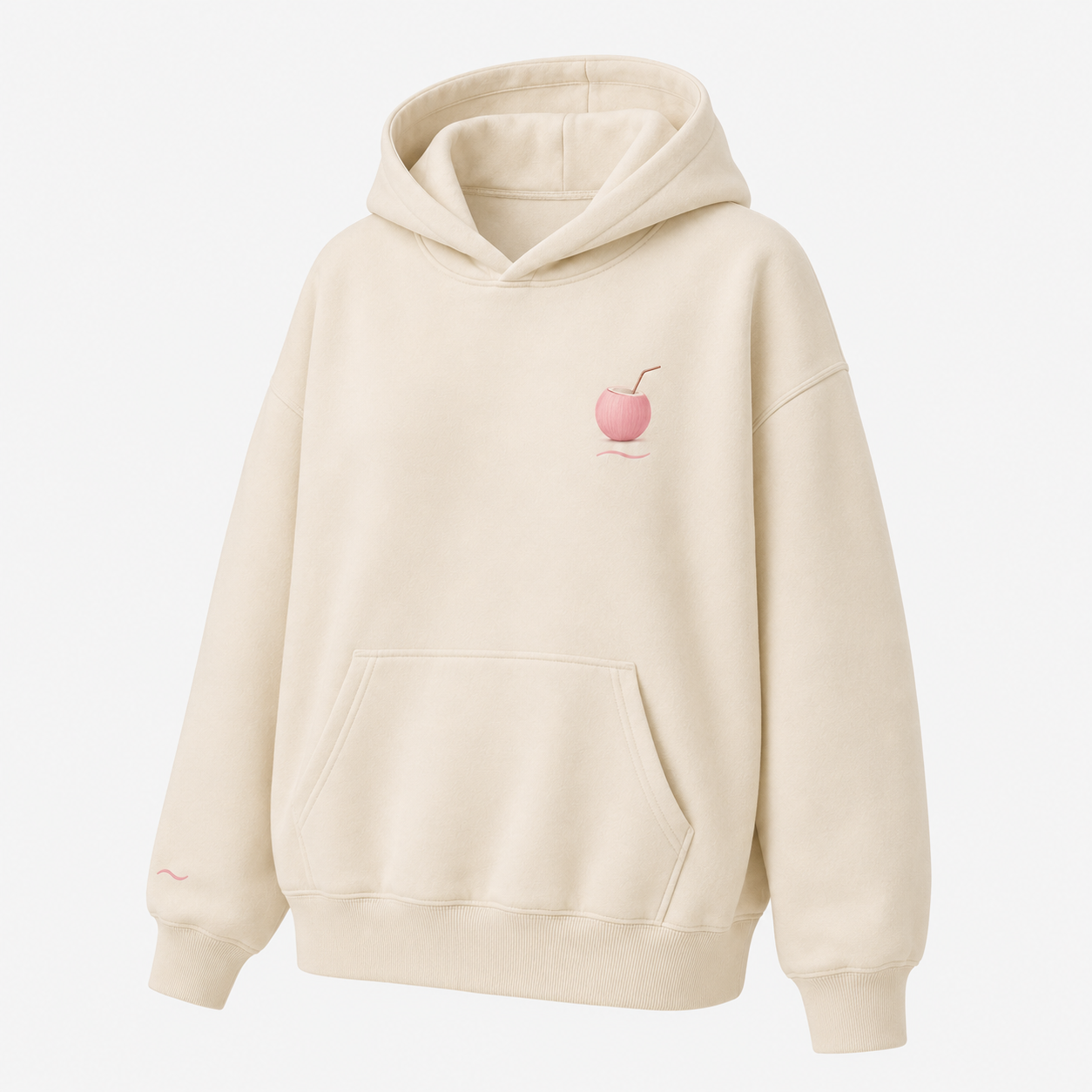 Three-quarter view of the PinkyCoco Blush Wave Coco women's hoodie