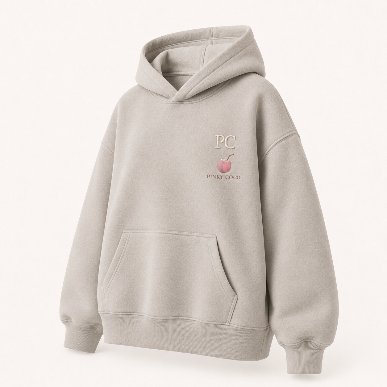 Three-quarter view of the PinkyCoco Coastal Monogram Infinity women's hoodie