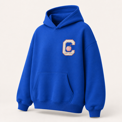 Three-quarter view of the PinkyCoco Cobalt Ocean women's hoodie