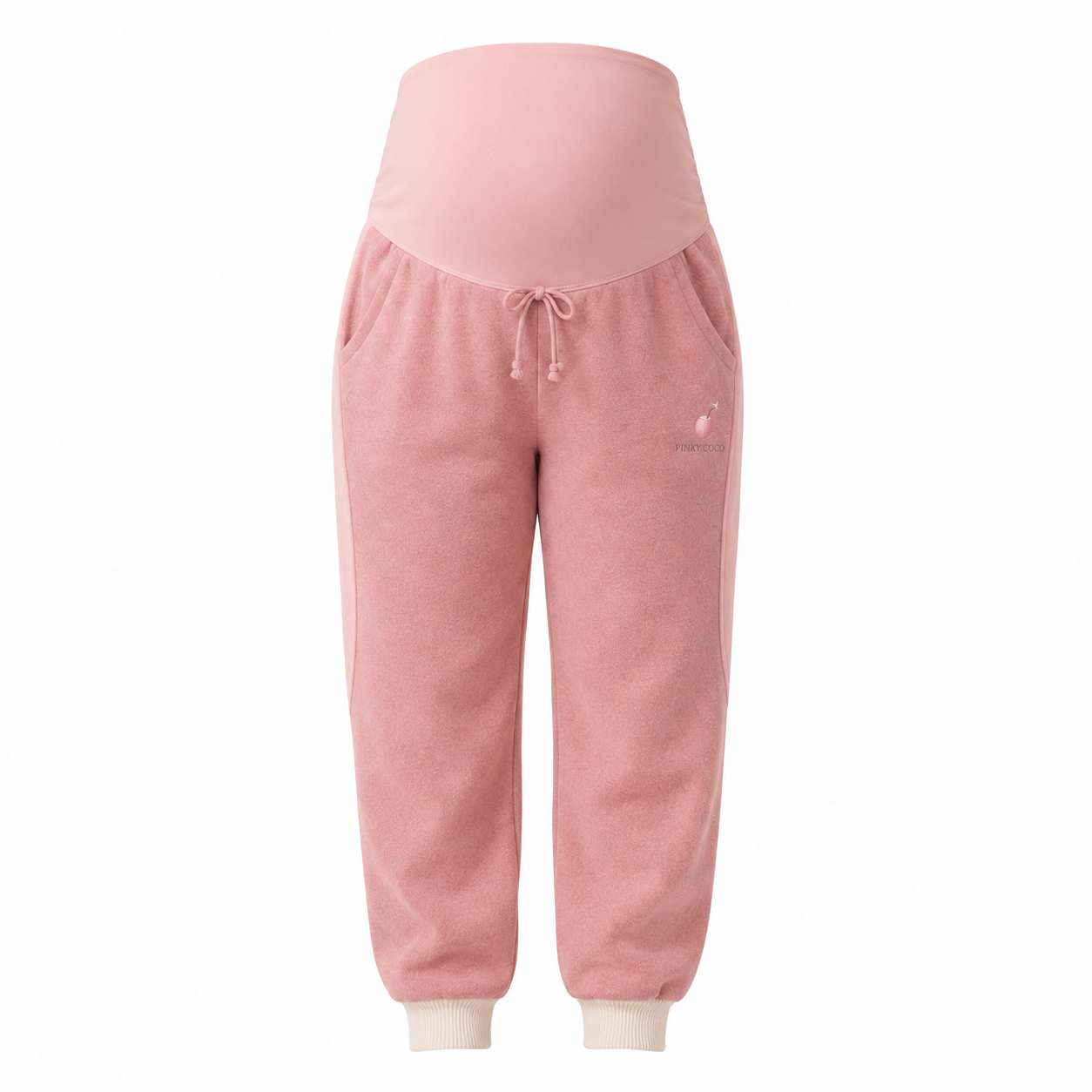 Three-quarter view of the PinkyCoco Coco Bump Maternity matching fleece set