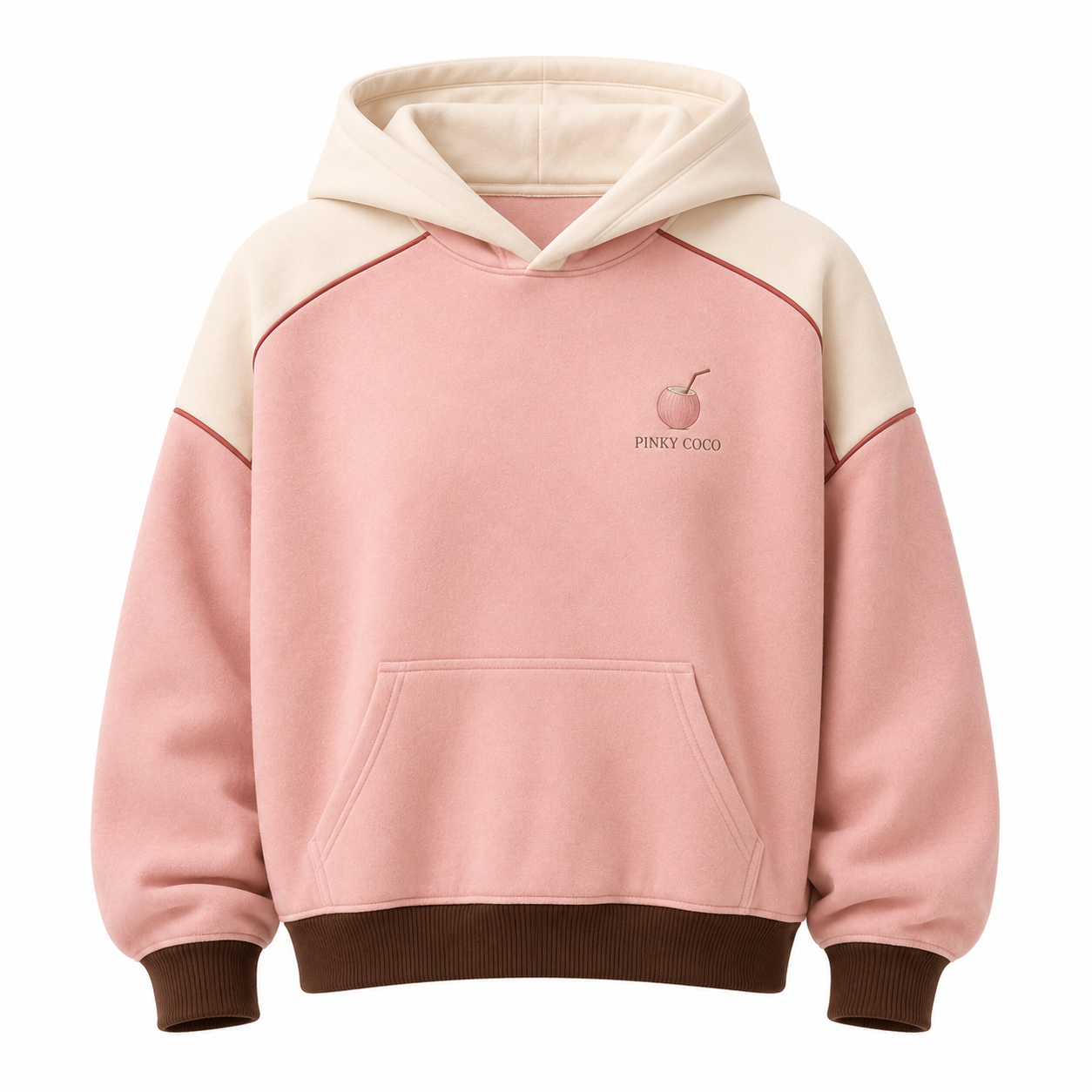 Front view of the Baby Pink PinkyCoco Coco Duo fleece hoodie