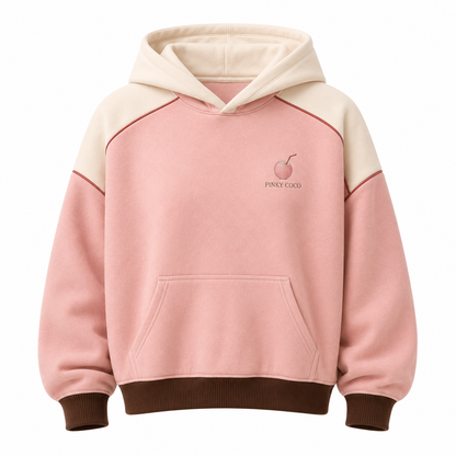 Front view of the Baby Pink PinkyCoco Coco Duo fleece hoodie