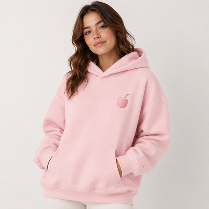 Three-quarter view of the PinkyCoco Coco Super Bloom women's hoodie