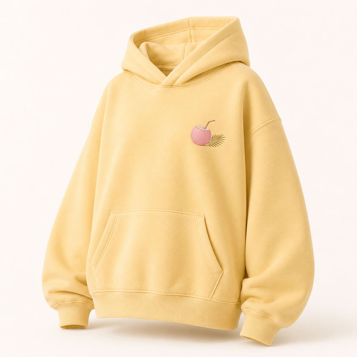 Three-quarter view of the PinkyCoco Coconut Farm Morning women's hoodie