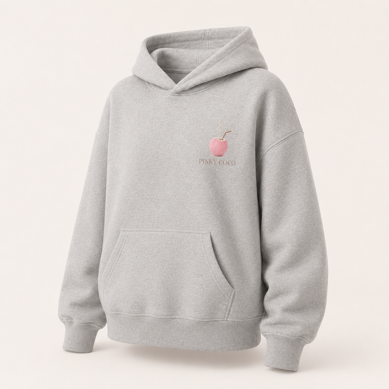 Three-quarter view of the PinkyCoco Coffee By The Coast women's hoodie