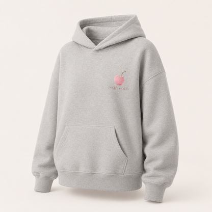 Three-quarter view of the PinkyCoco Coffee By The Coast women's hoodie