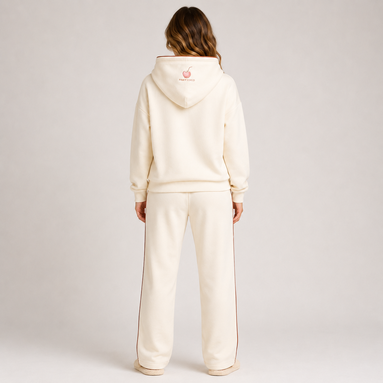 Three-quarter view of the PinkyCoco Cream Sun Mandala matching fleece set