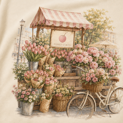 Three-quarter view of the PinkyCoco Flower Market women's hoodie