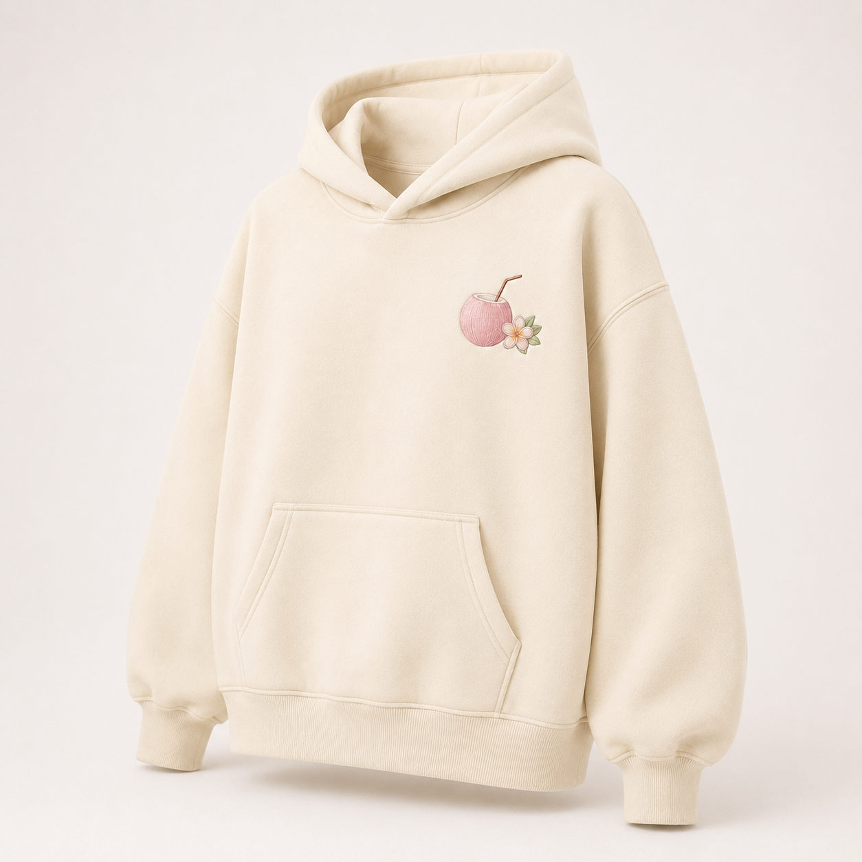 Three-quarter view of the PinkyCoco Lumeria Pearl Tide women's hoodie