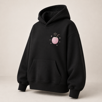 Three-quarter view of the PinkyCoco Midnight Palm Constellation women's hoodie