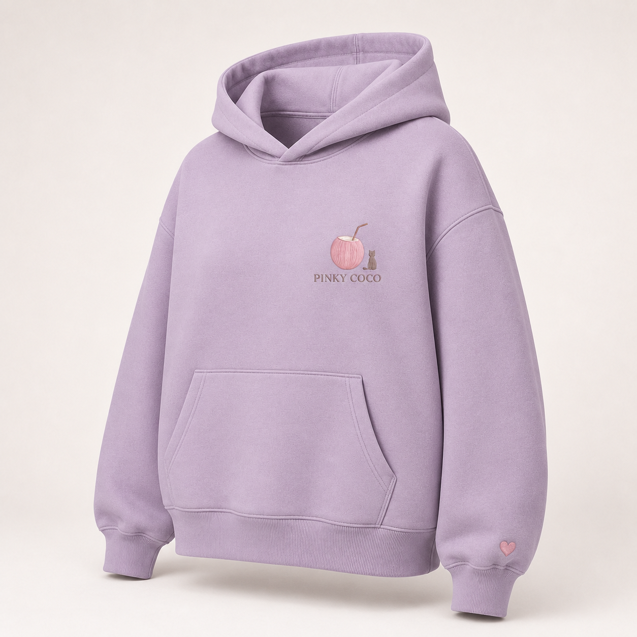 Three-quarter view of the PinkyCoco Moon Meadow Friends women's hoodie