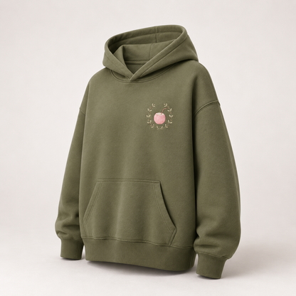 Three-quarter view of the PinkyCoco Olive Coconut Coordinates women's hoodie