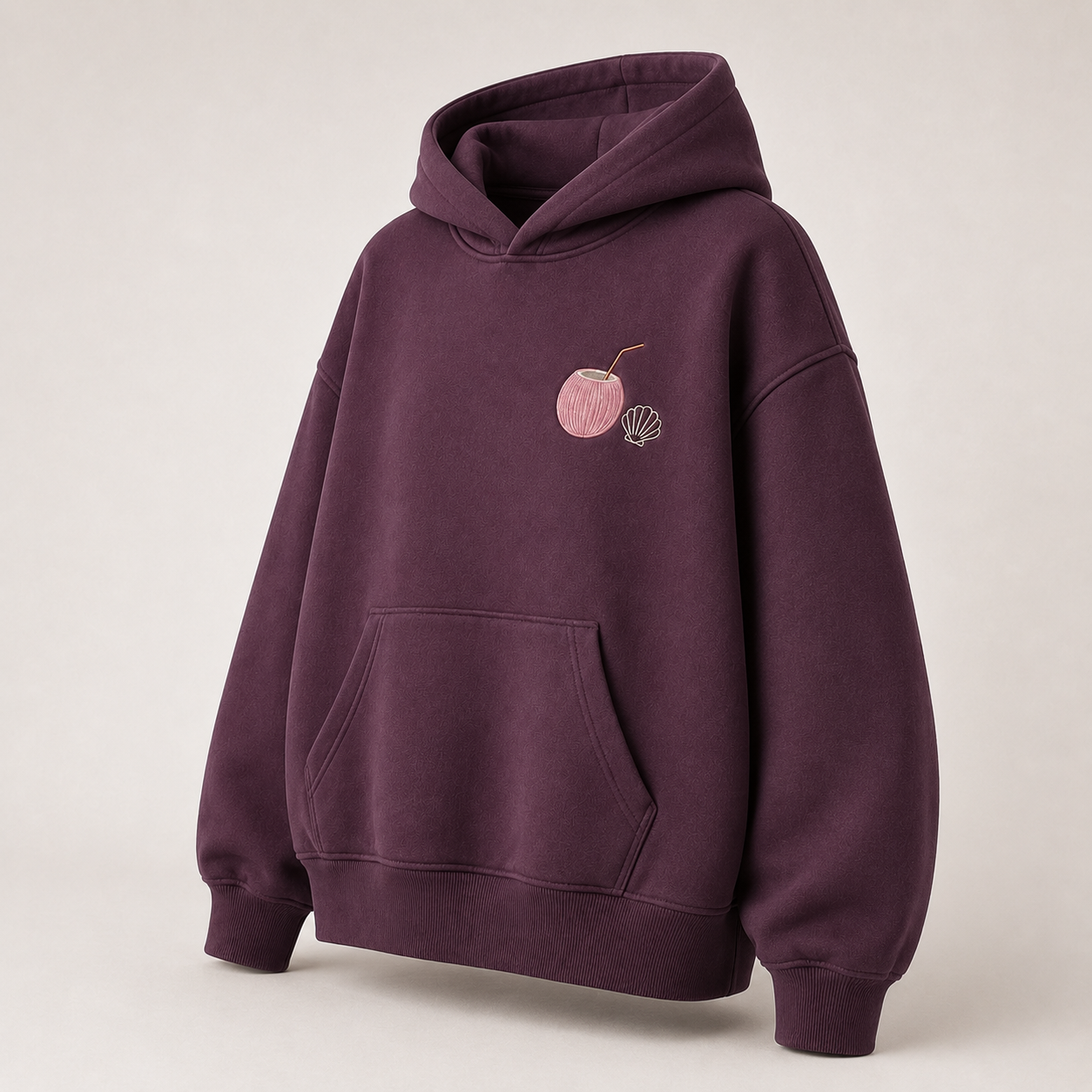 Three-quarter view of the PinkyCoco Plum Zodiac Shell Night women's hoodie