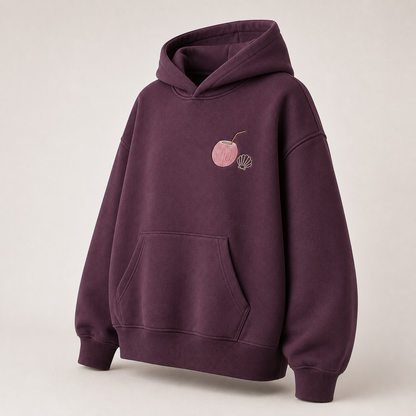 Three-quarter view of the PinkyCoco Plum Zodiac Shell Night women's hoodie