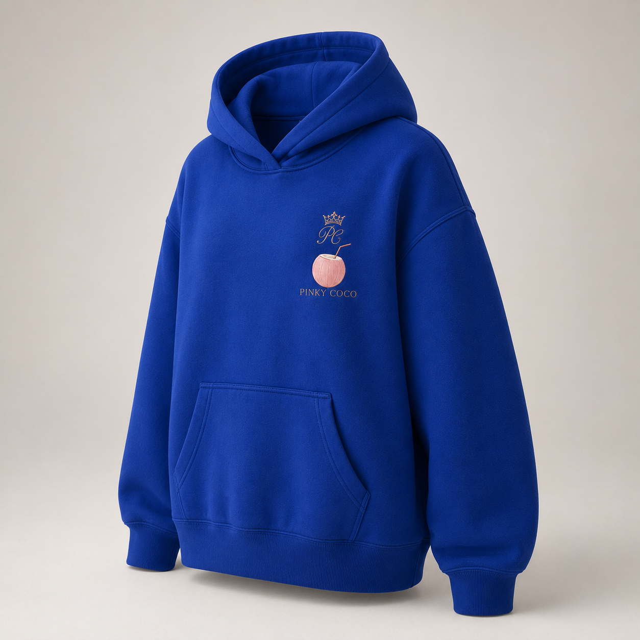 Three-quarter view of the PinkyCoco Royal Crown Moon women's hoodie