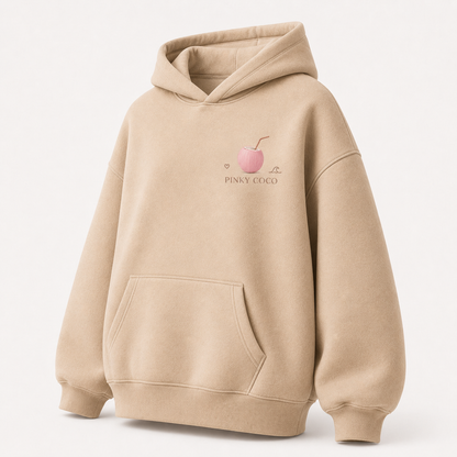 Three-quarter view of the PinkyCoco Sand Rose Horizon women's hoodie
