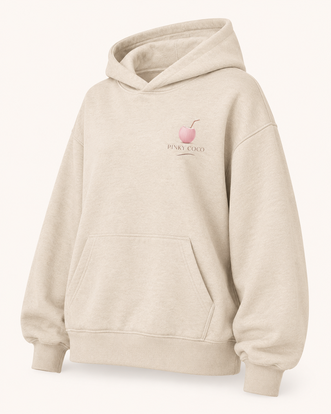 Three-quarter view of the PinkyCoco Sand Sun And Coco women's hoodie