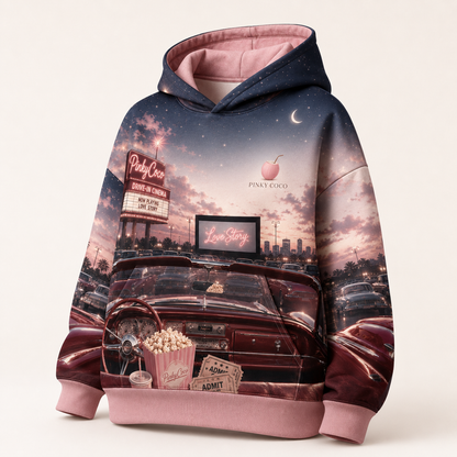 Three-quarter view of the PinkyCoco Starlet Drive In women's hoodie