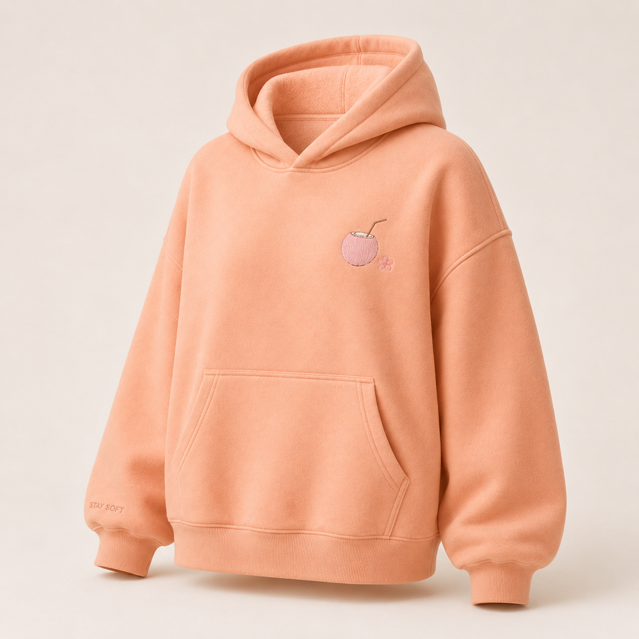 Three-quarter view of the PinkyCoco Sun Kissed Blossom Beach women's hoodie
