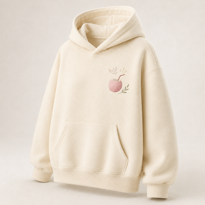 Three-quarter view of the PinkyCoco Wildflower Sunrise women's hoodie