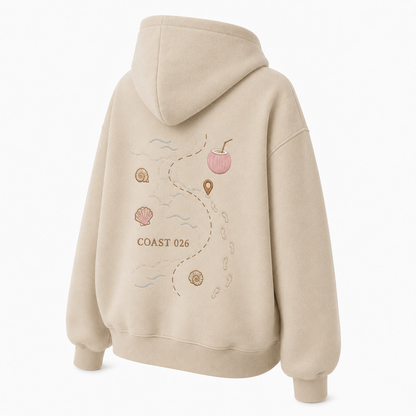 Back view of the PinkyCoco Barefoot Coastal Coordinates oversized fleece hoodie