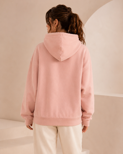 Back view of the PinkyCoco Blush Coco oversized fleece hoodie