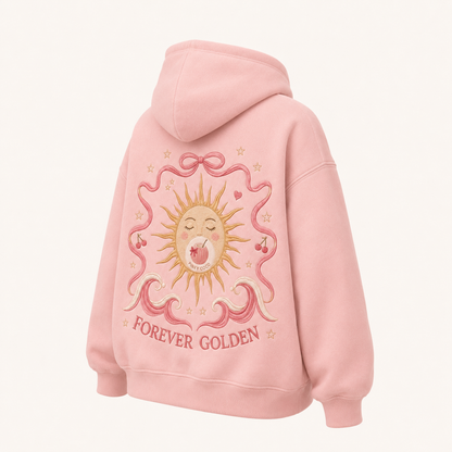 Back view of the PinkyCoco Blush Ribbon Sunset oversized fleece hoodie