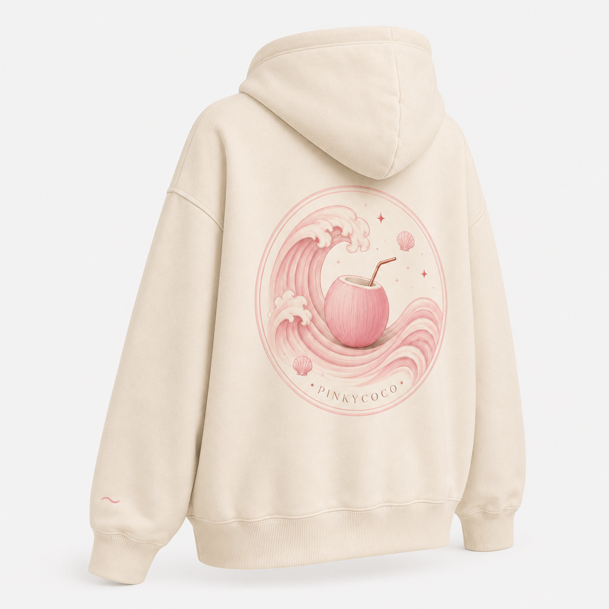 Back view of the PinkyCoco Blush Wave Coco oversized fleece hoodie