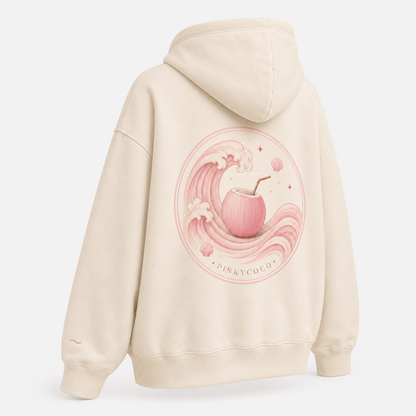 Back view of the PinkyCoco Blush Wave Coco oversized fleece hoodie