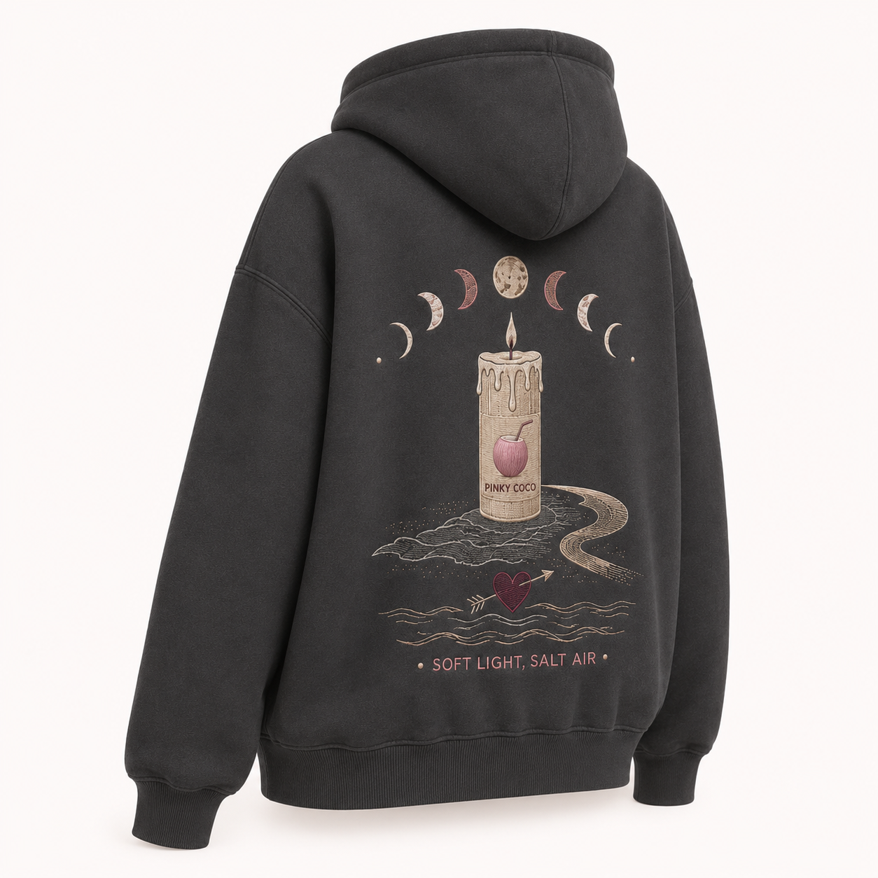 Back view of the PinkyCoco Candlelight Moon Shore oversized fleece hoodie