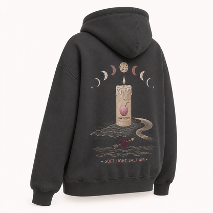 Back view of the PinkyCoco Candlelight Moon Shore oversized fleece hoodie