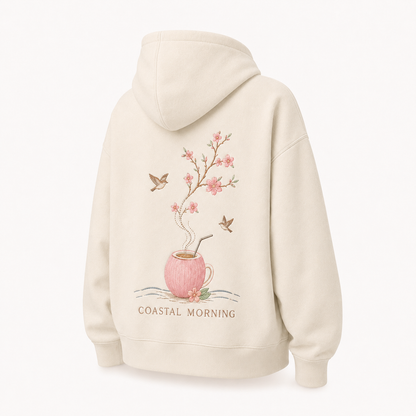 Back view of the PinkyCoco Cherry Blossom Coffee Coast oversized fleece hoodie