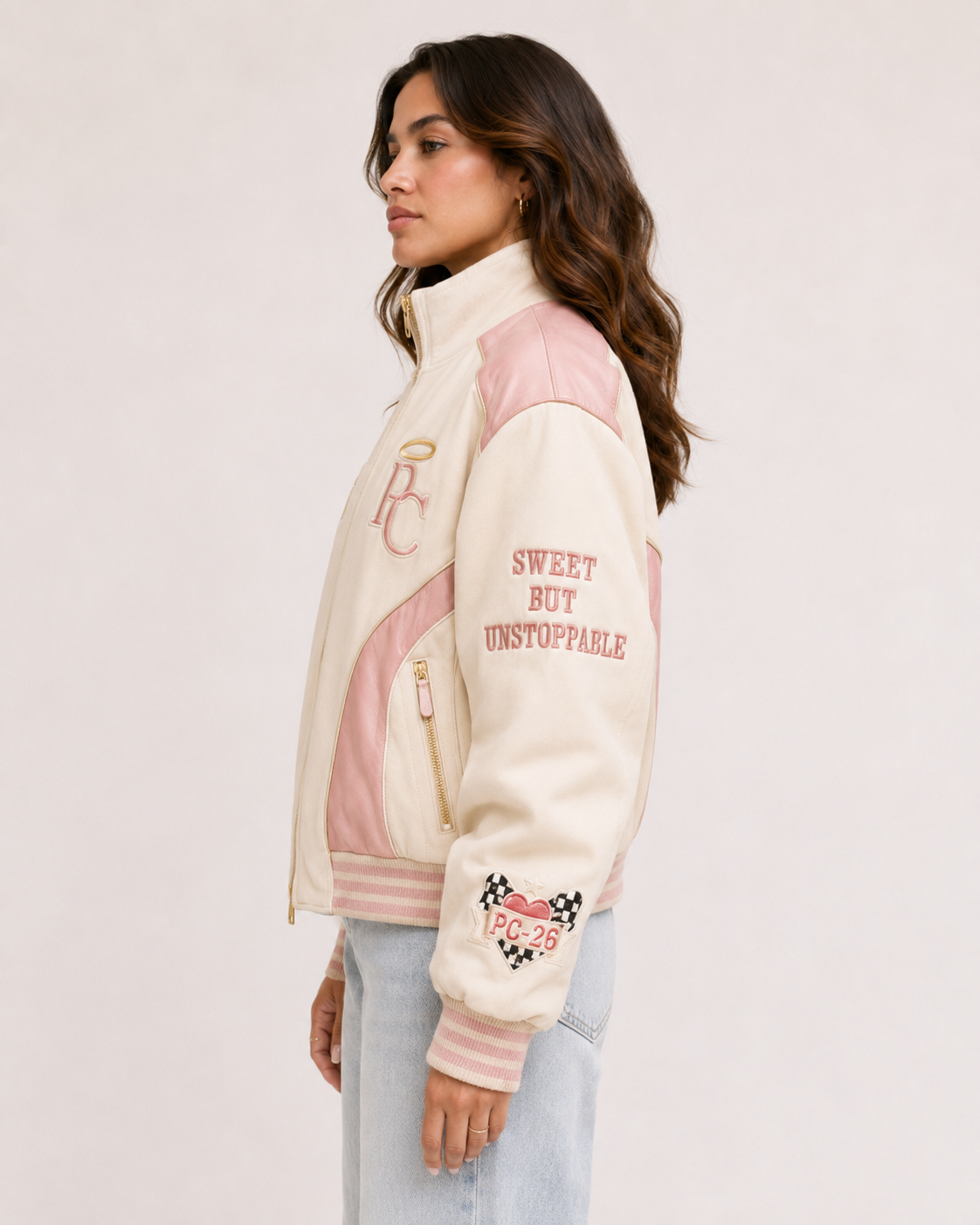 Back view of the PinkyCoco Coco Angel Speed women's satin racing jacket