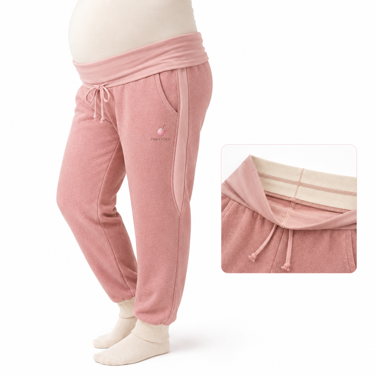 Back view of the PinkyCoco Coco Bump Maternity hoodie and joggers