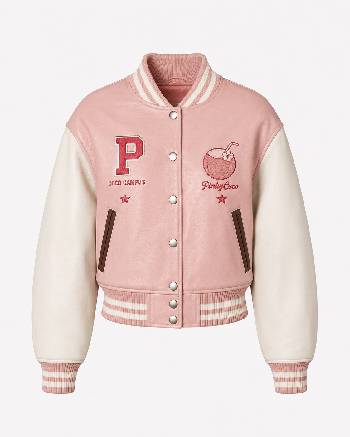 PinkyCoco Coco Campus Women's Leather Fashion Jacket, back view