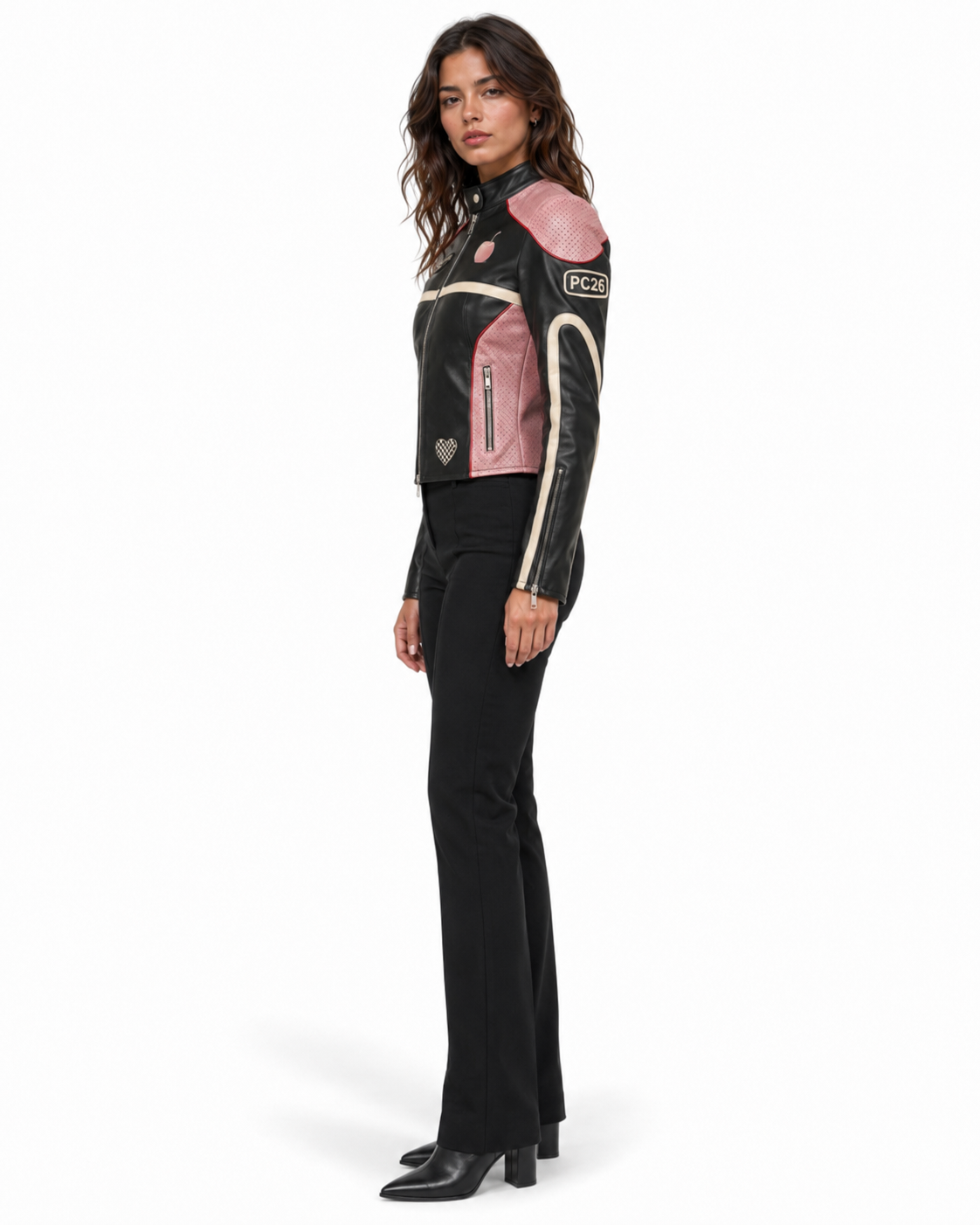 PinkyCoco Coco Check Perforated women's racing jacket, back view