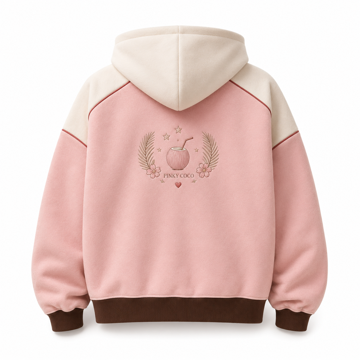 Back view of the Baby Pink PinkyCoco Coco Duo fleece hoodie