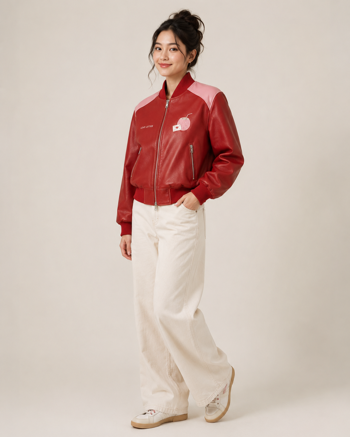 PinkyCoco Coco Love Letter Women's Satin Bomber Jacket, back view