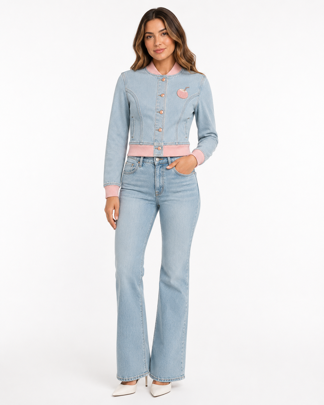 PinkyCoco Coco Pink Women's Denim Jacket, back view