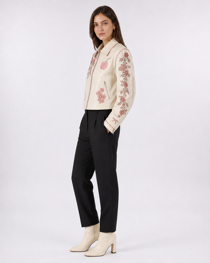 PinkyCoco Coco Secret Garden Women's Leather Fashion Jacket, back view