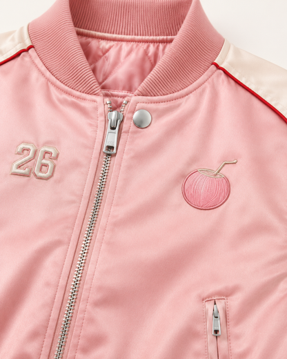 Back view of the PinkyCoco Coco Speedway women's satin racing jacket