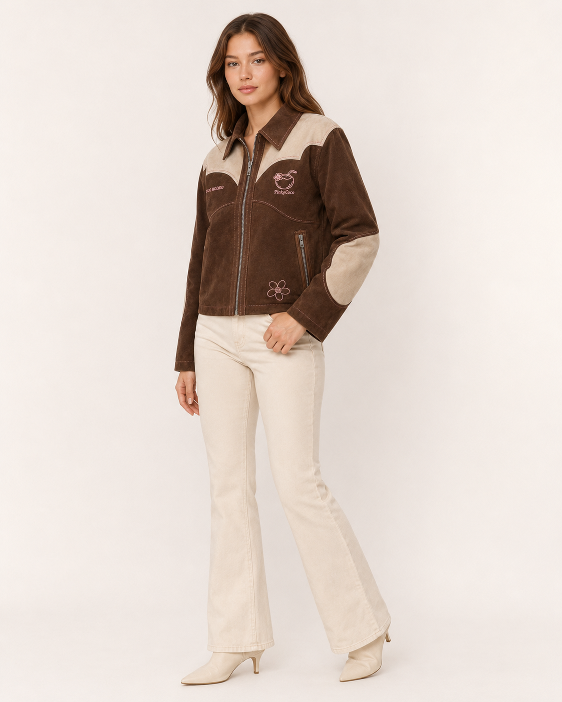 PinkyCoco Cocoa Rodeo Women's Leather Fashion Jacket, back view